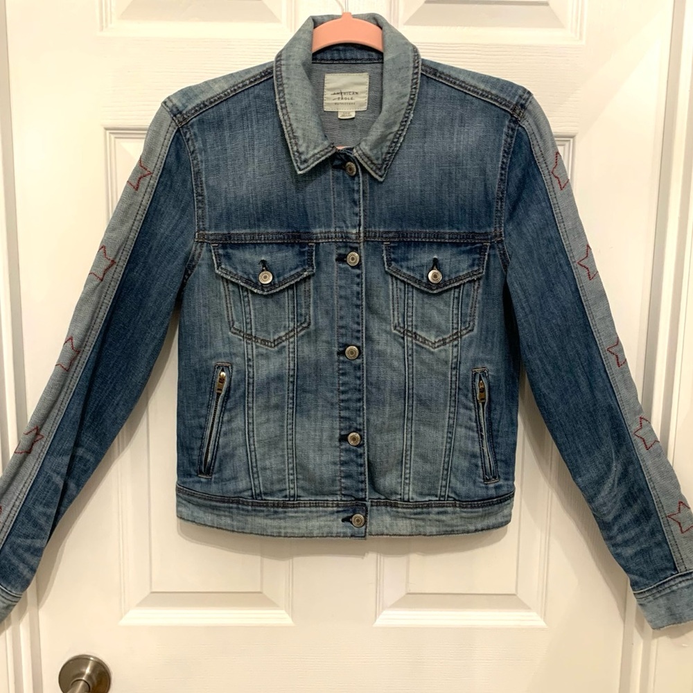 American Eagle Outfitters Denim Jacket with Stars on the Sleeves•Sz. S•Like New